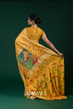 Yellow Hand-Painted Georgette Saree with All Over Design