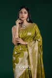 Olive Green Mashroo Silk Saree with All Over Butti Work