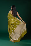 Olive Green Mashroo Silk Saree with All Over Butti Work