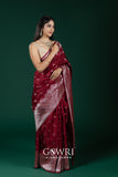 Maroon Mashroo Silk Saree with All Over Butti Work