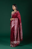 Maroon Mashroo Silk Saree with All Over Butti Work