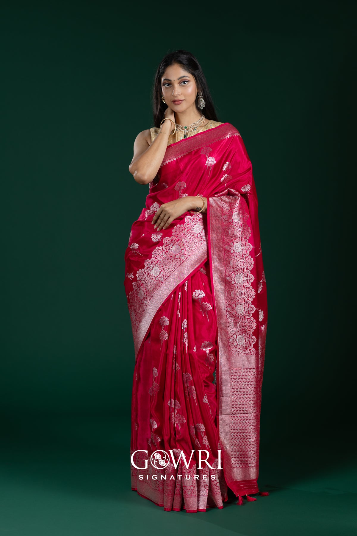 Rani Pink Mashroo Silk Saree with All Over Butti Work