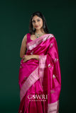 Rani Pink & Bubblegum Pink Chiniya Silk Saree – All Over Butti Weaving With Contrast Designer Border | Premium Fancy Saree