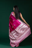 Rani Pink & Bubblegum Pink Chiniya Silk Saree – All Over Butti Weaving With Contrast Designer Border | Premium Fancy Saree