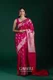 Rani Pink Chiniya Silk Saree – All Over Designer Weave With Butti | Medium Designer Border | Fancy Premium Collection