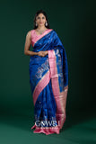 Royal Blue & Bubblegum Pink Chiniya Silk Saree – All Over Butti Weave with Contrast Designer Border | Fancy Premium Saree