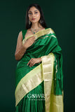Bottle Green & Pista Green Chiniya Silk Saree – All Over Designer Butti Weaving | Medium Designer Border | Fancy Premium Saree