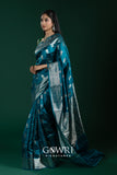 Teal Chiniya Silk Saree – All Over Designer Weave with Butti | Medium Designer Border | Fancy Premium Saree