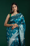 Teal Chiniya Silk Saree – All Over Designer Weave with Butti | Medium Designer Border | Fancy Premium Saree