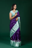 Purple & Sea Green Chiniya Silk Saree – All Over Designer Butti Weaving with Contrast Medium Border | Fancy Premium Saree