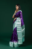 Purple & Sea Green Chiniya Silk Saree – All Over Designer Butti Weaving with Contrast Medium Border | Fancy Premium Saree