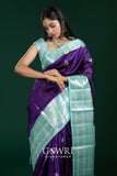 Purple & Sea Green Chiniya Silk Saree – All Over Designer Butti Weaving with Contrast Medium Border | Fancy Premium Saree