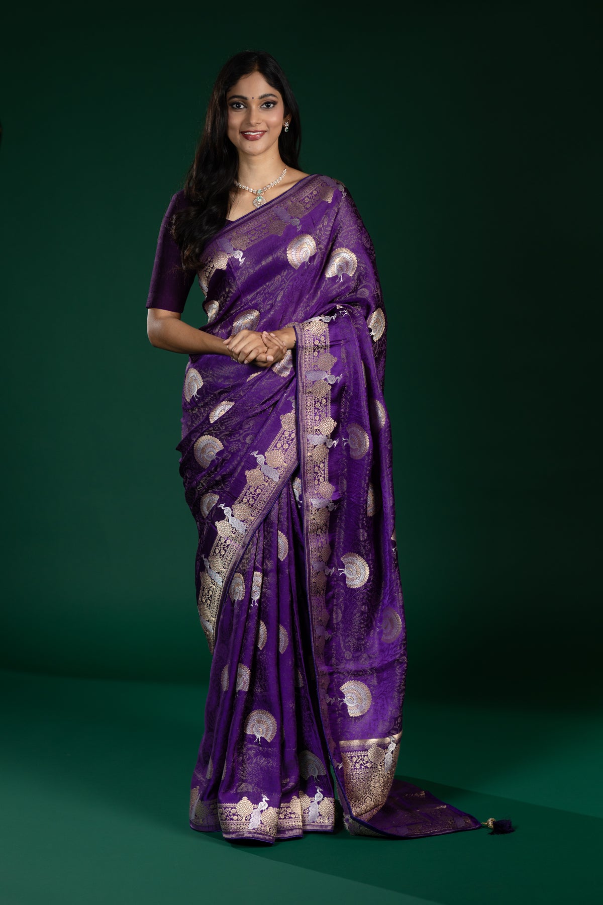 Purple Mashroo Silk Saree with Butti All Over Design