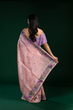 Pink Tissue Organza Saree with Multicolor Thread Border