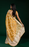 Yellow Tissue Organza Saree with Thread Embroidery Border