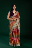 Multicolor Tissue Organza Saree with Thread Embroidery