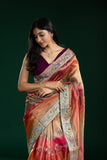 Multicolor Tissue Organza Saree with Thread Embroidery