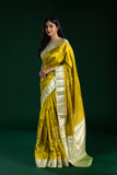 Lime & Pista Green Chiniya Pattu Saree with Small Butti Work