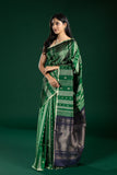 Green & Navy Blue Tripura Pattu Saree with Antique Zari