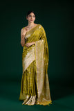 Olive Green Dola Silk Saree with Butti Pattern – Fancy Wear