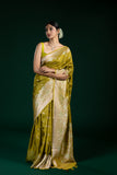 Olive Green Dola Silk Saree with Butti Pattern – Fancy Wear
