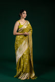 Olive Green Dola Silk Saree with Butti Pattern – Fancy Wear