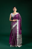Wine & Ash Tripura Pattu Saree with Silver Zari Weave