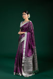 Wine & Ash Tripura Pattu Saree with Silver Zari Weave