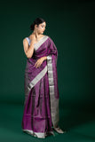 Wine & Ash Tripura Pattu Saree with Silver Zari Weave