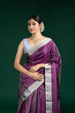 Wine & Ash Tripura Pattu Saree with Silver Zari Weave