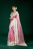 Peach Soft Tissue Saree with Elegant Thread Embroidery
