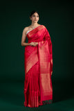 Red Tripura Pattu Saree with Traditional Gold Zari Work
