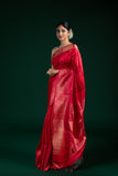 Red Tripura Pattu Saree with Traditional Gold Zari Work