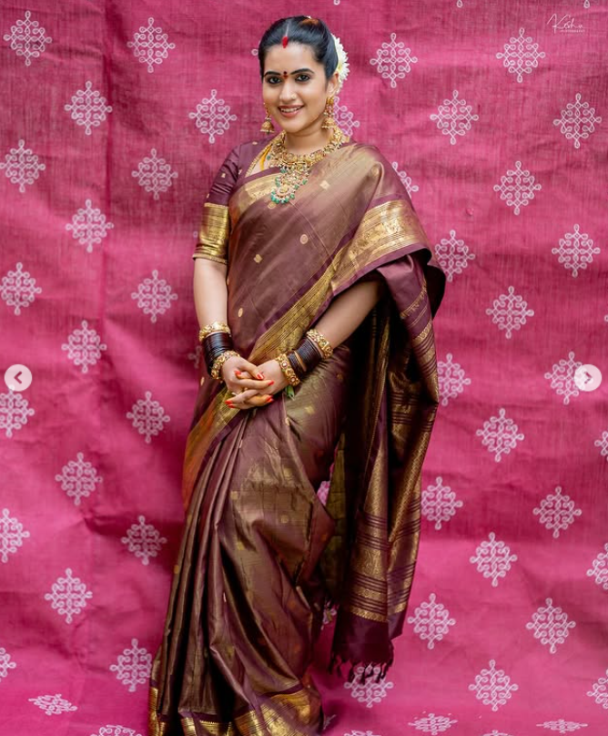 Bridal Kanjeevaram Silk Saree in Rich Brown & Gold