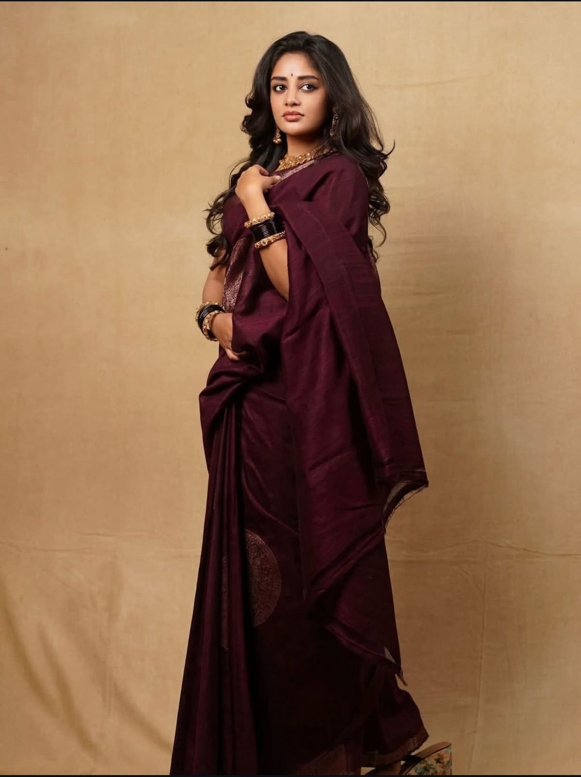 Wine Color Banarasi Tussar Silk Saree With Golden Zari Detailing