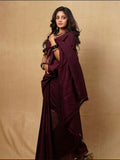Wine Color Banarasi Tussar Silk Saree With Golden Zari Detailing