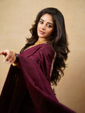 Wine Color Banarasi Tussar Silk Saree With Golden Zari Detailing