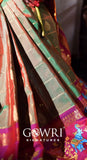 Gowri Signatures Fancy Saree - Pink & Green Elephant Motif Weave