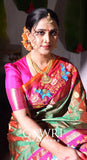 Gowri Signatures Fancy Saree - Pink & Green Elephant Motif Weave