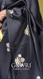Elegant Black Banarasi Saree with Golden Floral Motifs Online